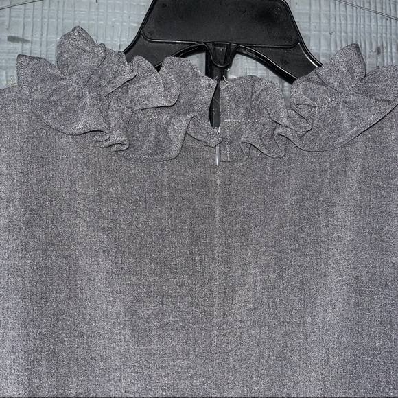 Sandra Darren dress, solid gray with ruffled V-neckline, zipper in back - Picture 6 of 10